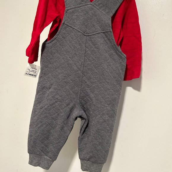 First Impressions Boys Pewter Heather deer Logo 2-pc overalls 6-9 Months - Picture 2 of 9